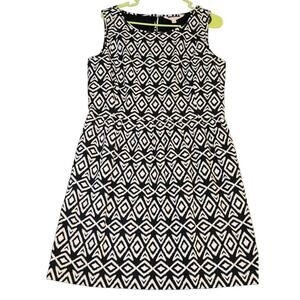 BROOKS BROTHERS 346 Sz 12 Navy Blue Ikat Sleeveless Fit & Flare Dress‎ Pockets